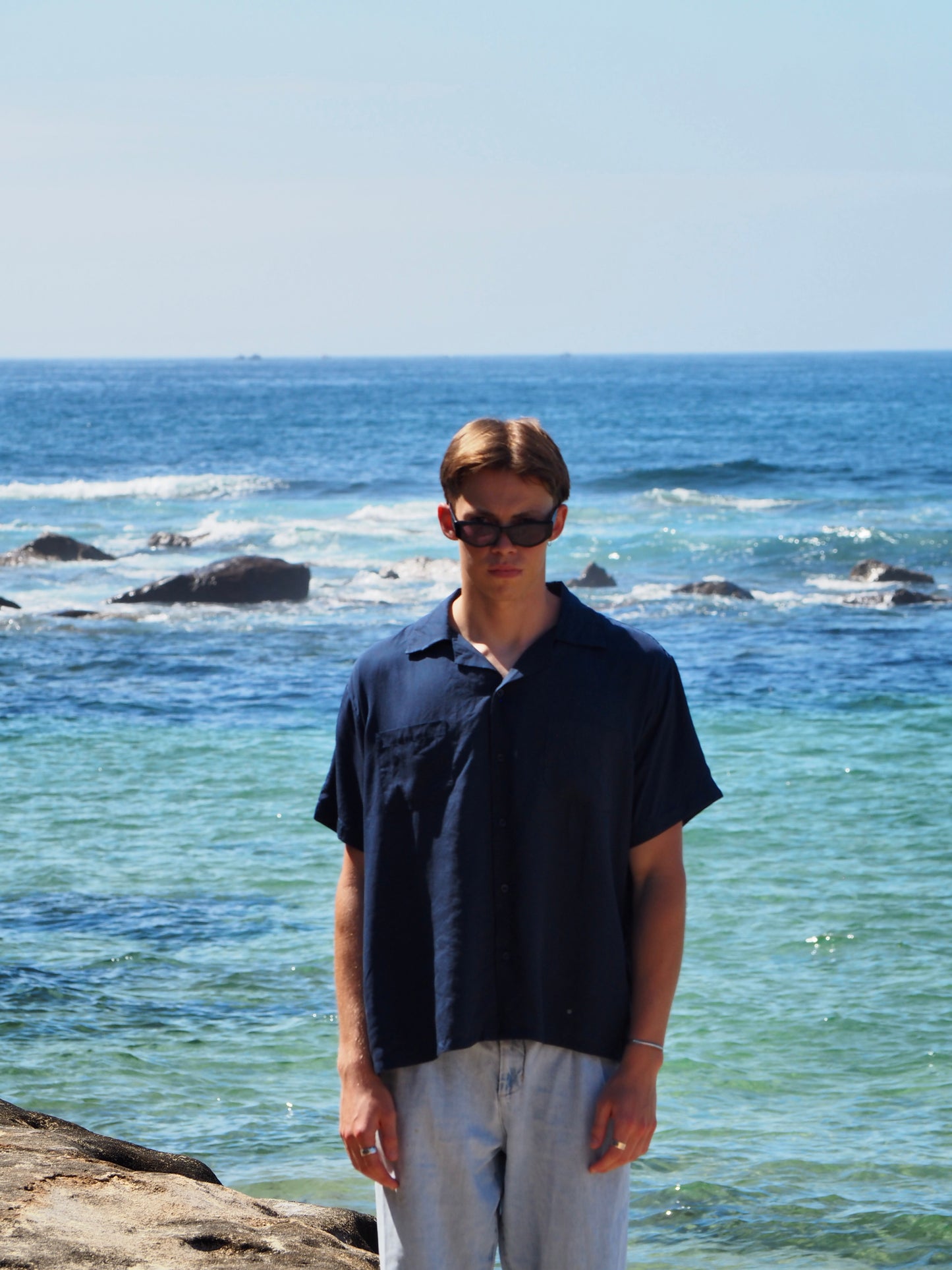 Silky Short Sleeve Shirt - Ocean Blue