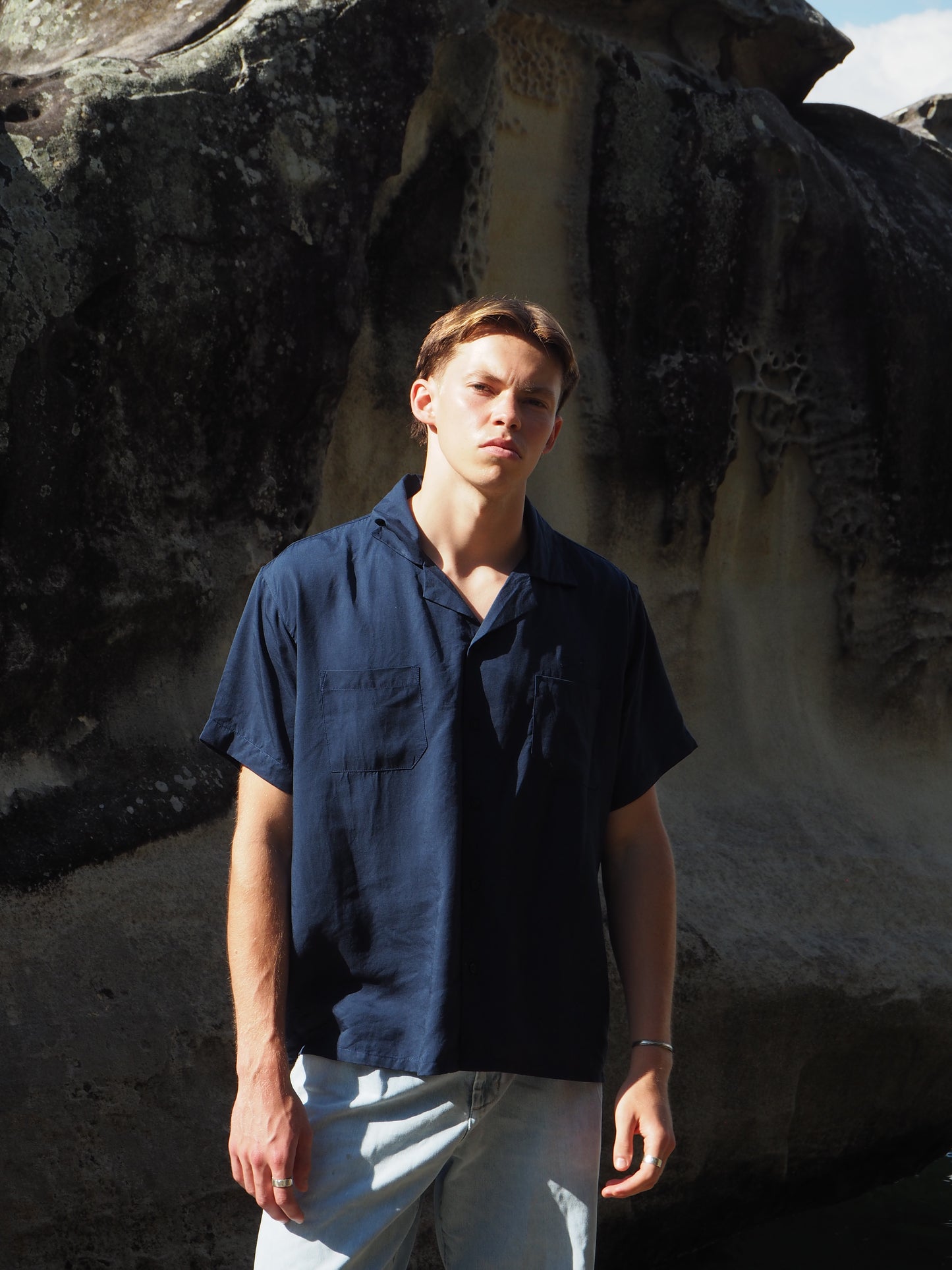 Silky Short Sleeve Shirt - Ocean Blue
