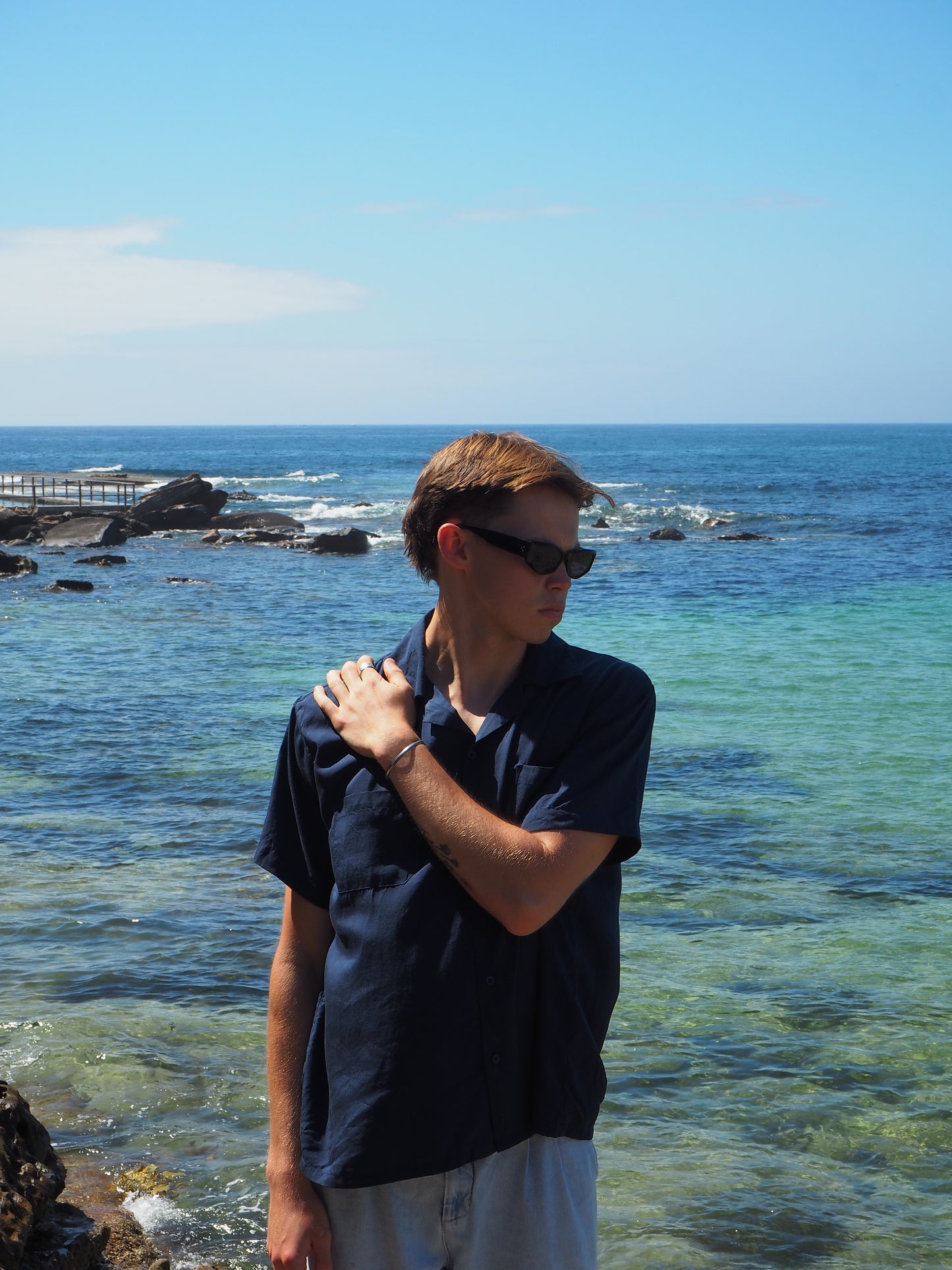 Silky Short Sleeve Shirt - Ocean Blue